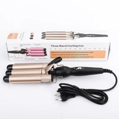 مكواة تجعيد الشعر التلقائية 3 براميل سيراميك | Automatic Perm Splint Ceramic Hair Curler 3 Barrels