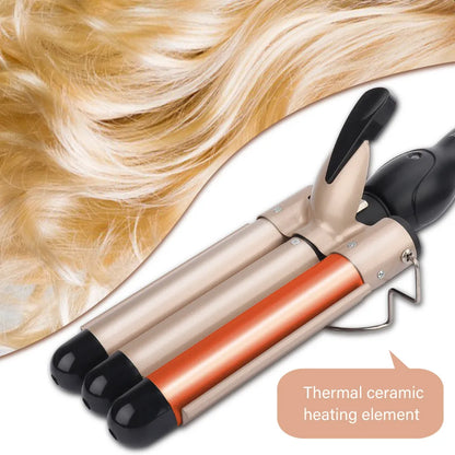 مكواة تجعيد الشعر التلقائية 3 براميل سيراميك | Automatic Perm Splint Ceramic Hair Curler 3 Barrels