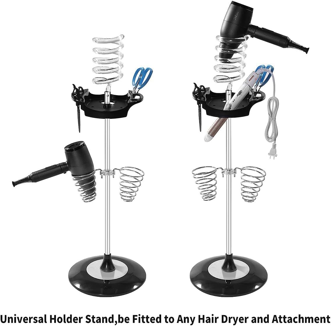 حامل مجفف الشعر مع صينية وحاملين لولبيين | Hair Dryer Stand with Tray Acrylic and Two Spiral Holders