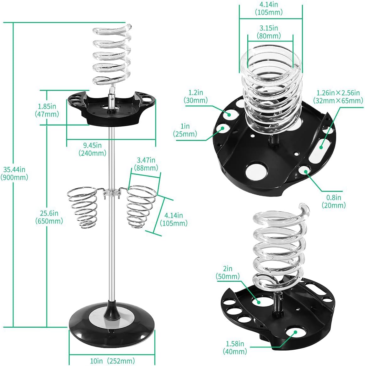 حامل مجفف الشعر مع صينية وحاملين لولبيين | Hair Dryer Stand with Tray Acrylic and Two Spiral Holders